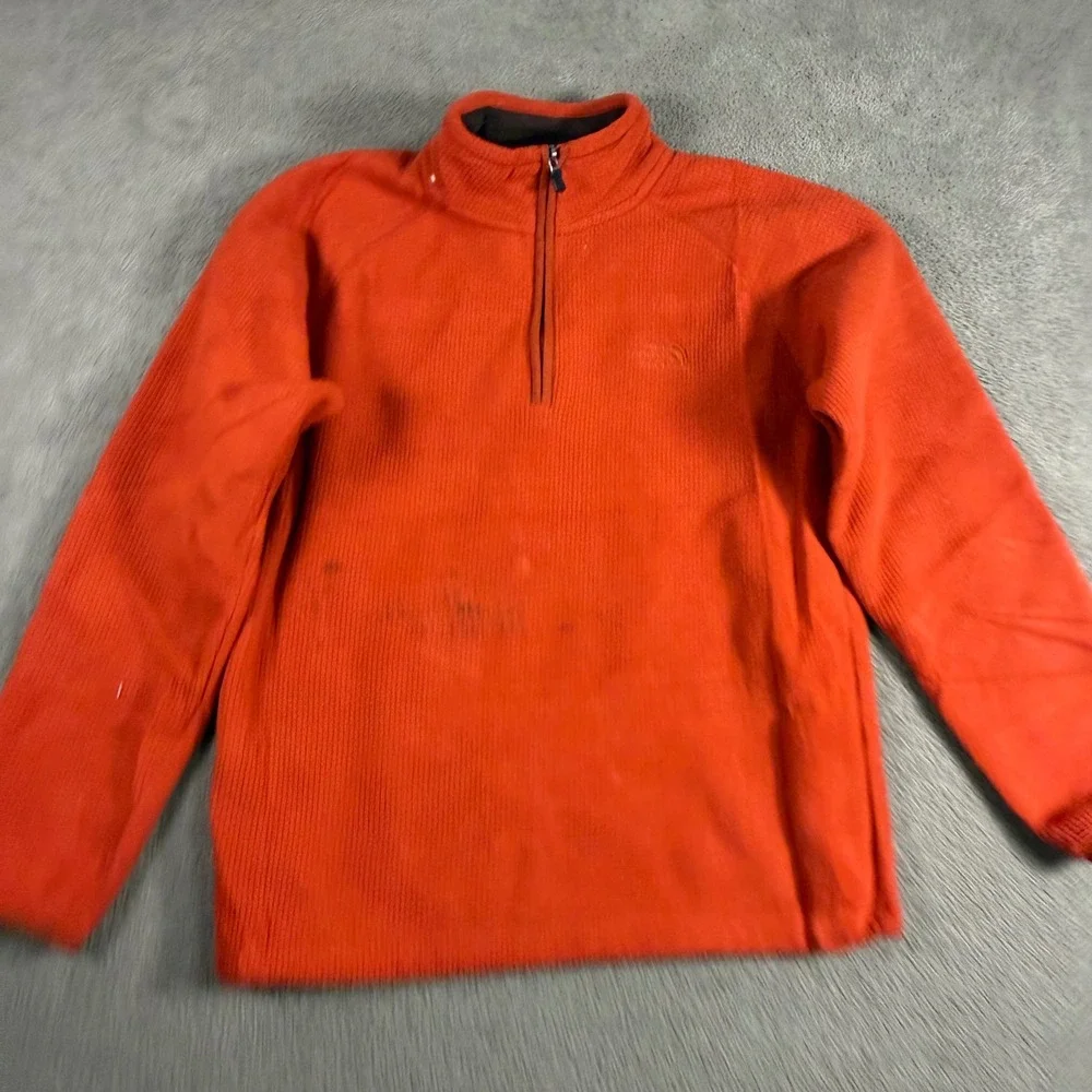 The North Face Mens Orange Waffle Grid Fleece Quarter Zip Pullover S/P